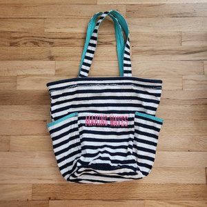 Thirty-One Retro Metro Beach Bag Black/White Stripe Canvas Tote